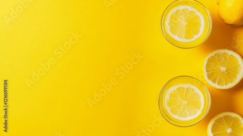 Lemon Margarita cocktails on vibrant color with copyspace 