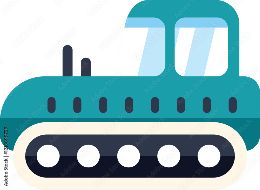 Green bulldozer driving with a continuous track system isolated on a white background Green bulldozer driving with a continuous track system isolated on a white background