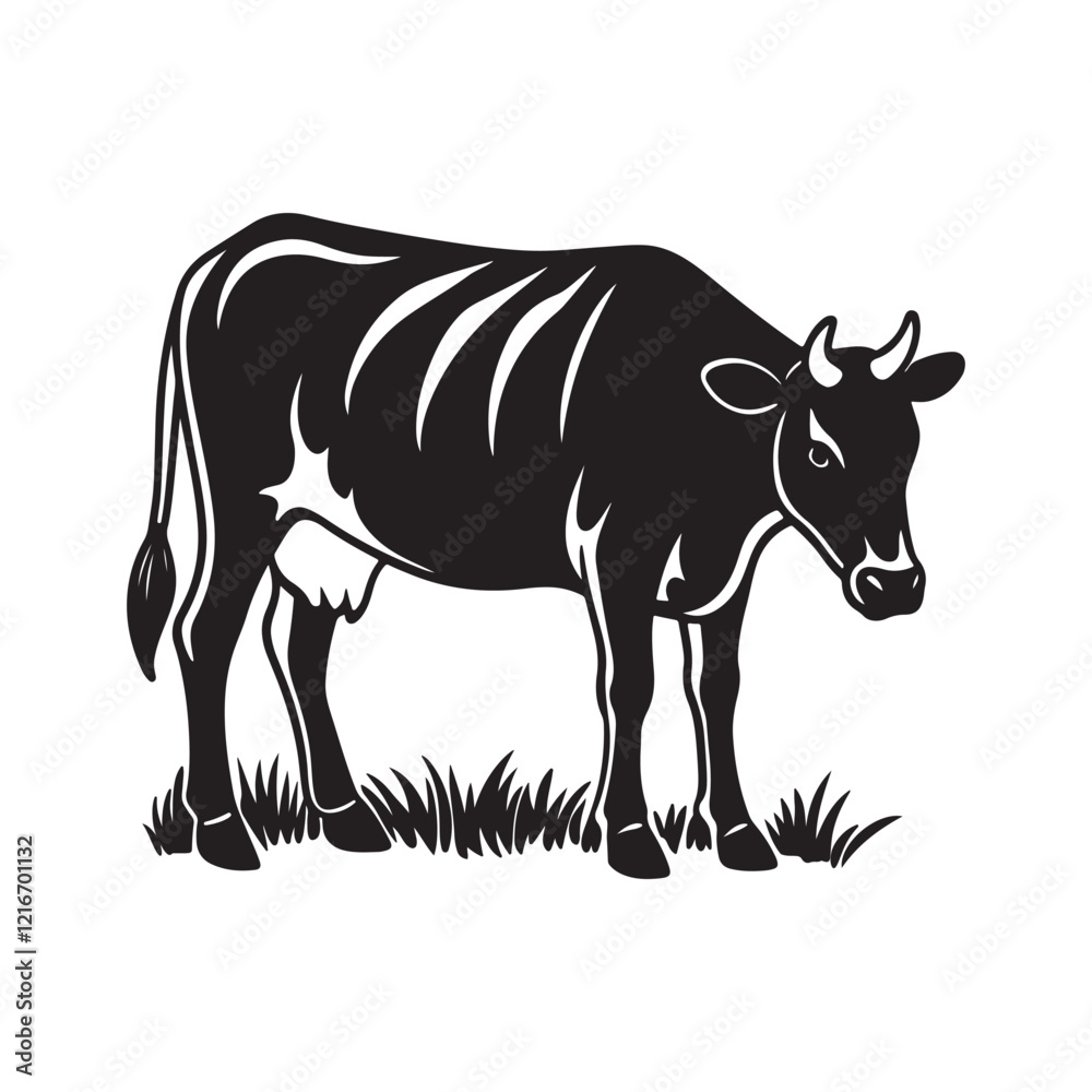 Fototapeta premium cow silhouette, black and white silhouette, vector and illustration
