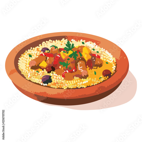 elegant illustration of Indian style vegetable biryani on a clay pot