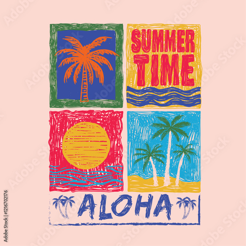 retro Summer vibes t shirt design. vintage graphic tee. tropical prints. aloha type text graphics. hand drawn beach prints. summer print design. summer time. girls graphics. 