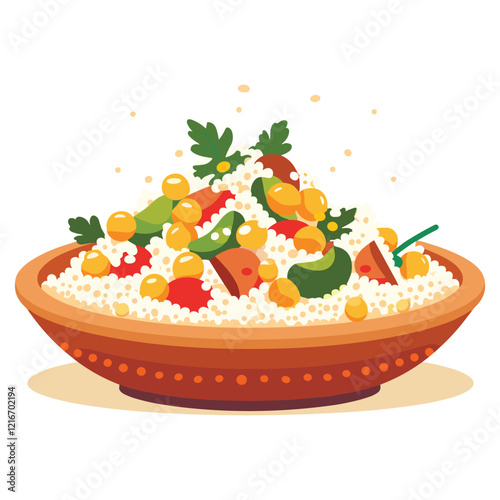 elegant illustration of Indian style vegetable biryani on a clay pot