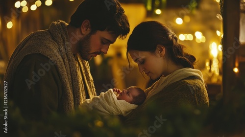 Tender Moment of a Couple with a Newborn