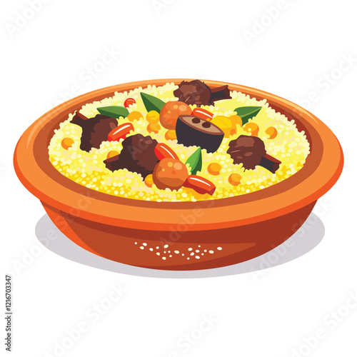 elegant illustration of Indian style chicken biryani on a clay pot