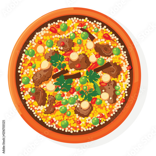 elegant illustration of Indian style chicken biryani on a clay pot