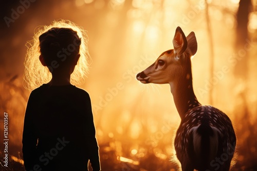 Wary deer flinches at sudden sounds in an ethereal forest filled with haunting memories