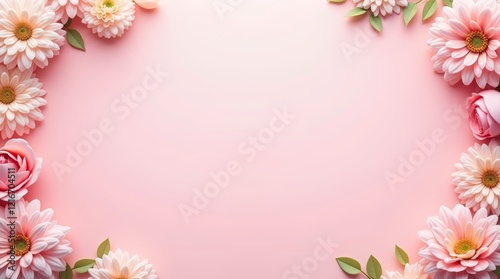 Pastel pink background framed with soft pastel flowers along the edges.