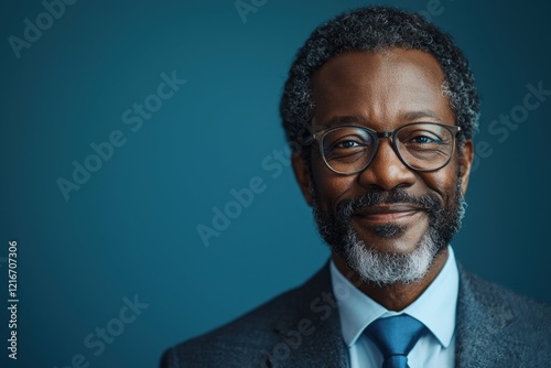 Confident mature black man in a suit with a warm smile portrait. Generated AI