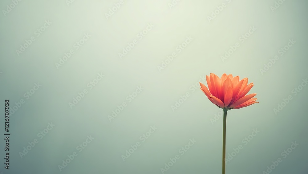 Fototapeta premium Minimalist blooming flower symbolizing strength and growth with soft blurred background