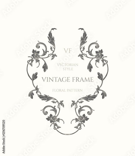 Vintage Victorian style frame. Contour drawing of floral pattern.