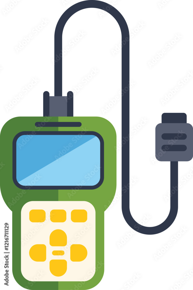 Electronic device for car diagnostics showing error codes on display is connected with cable Electronic device for car diagnostics showing error codes on display is connected with cable