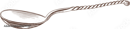 A metal teaspoon with twisted graceful handle as a piece of kitchen utensils and a symbol of tea or coffee drinking, celebration or just a break. Vector illustration in minimalistic line art style