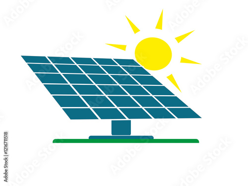 Solar panel with sun isolated on transparent background