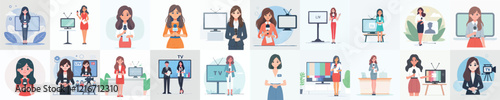 vector set of character female presenter TV