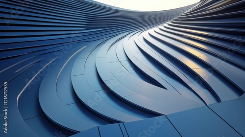 Abstract Blue Metal Waves Modern Architectural Design