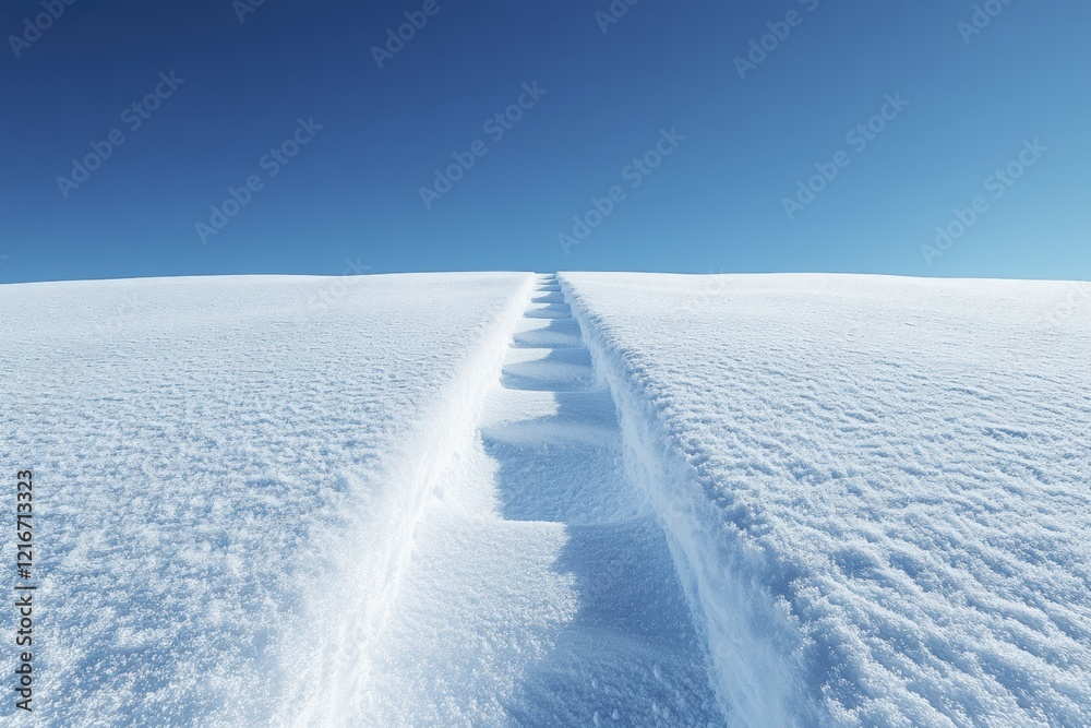 Minimalist winter landscape with snowy skate tracks under clear blue sky Minimalist winter landscape with snowy skate tracks under clear blue sky