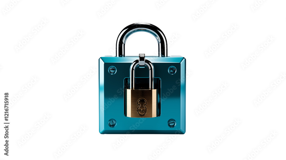 Teal metal padlock illustration, a modern concept for secure digital asset protection and privacy, transparent background. Teal metal padlock illustration, a modern concept for secure digital asset protection and privacy, transparent background.