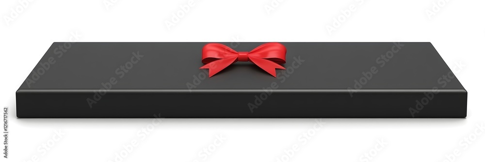 Obraz premium black premium gift box with red bow.