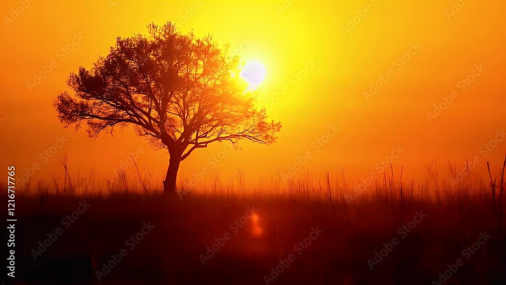 Solitary Tree at Sunrise: A Golden Hour Landscape Solitary Tree at Sunrise: A Golden Hour Landscape