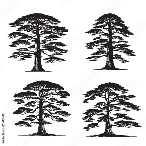 High-Quality Vector Art Featuring the Yunnan Cypress Tree Silhouette Isolated on White Background"