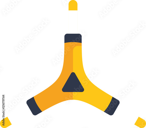 Minimalist illustration of a yellow boomerang flying through the air with motion lines photo