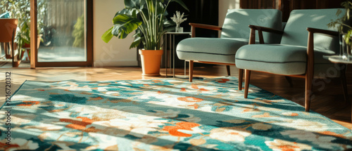 Stylish machine-made rug enhancing modern living space with balanced design and texture