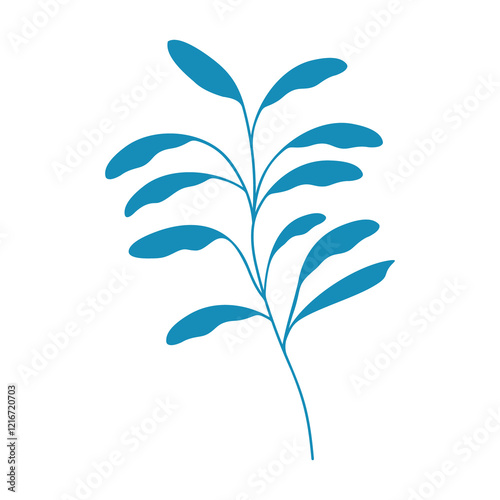 Botanical blue leaf branch vector illustration.