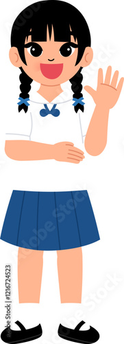 smiling girl wearing Thai middle school uniform hi illustration