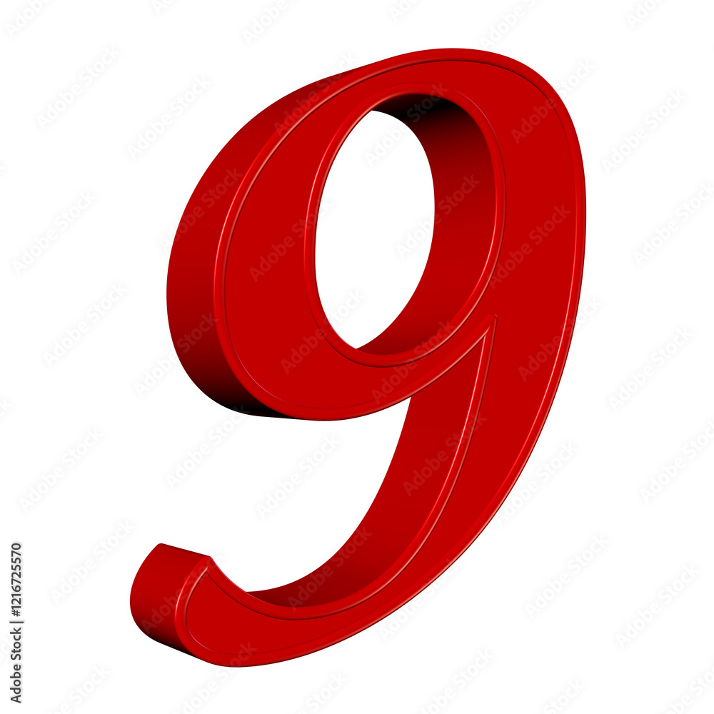 Red digit nine against white background Red digit nine against white background