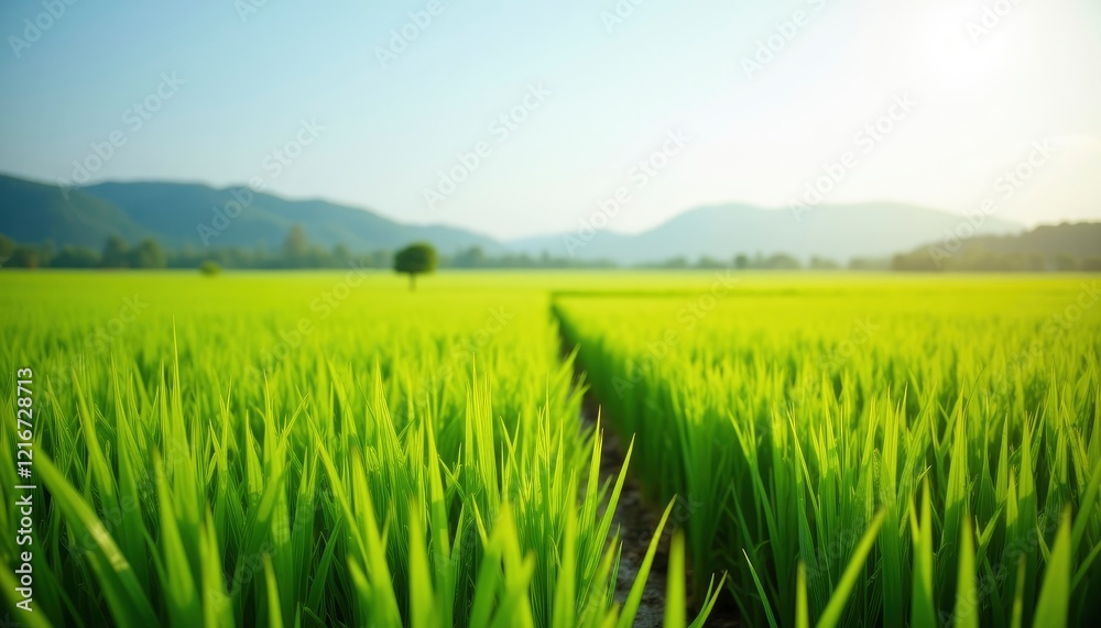 Serene Green Rice Paddy: A Tranquil Landscape Painting Serene Green Rice Paddy: A Tranquil Landscape Painting