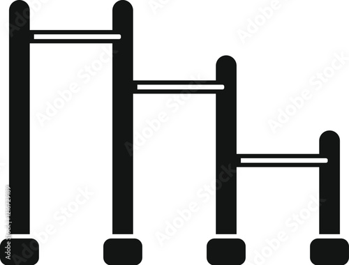 Outdoor gym equipment showing three pull up bars at different heights, ideal for calisthenics training