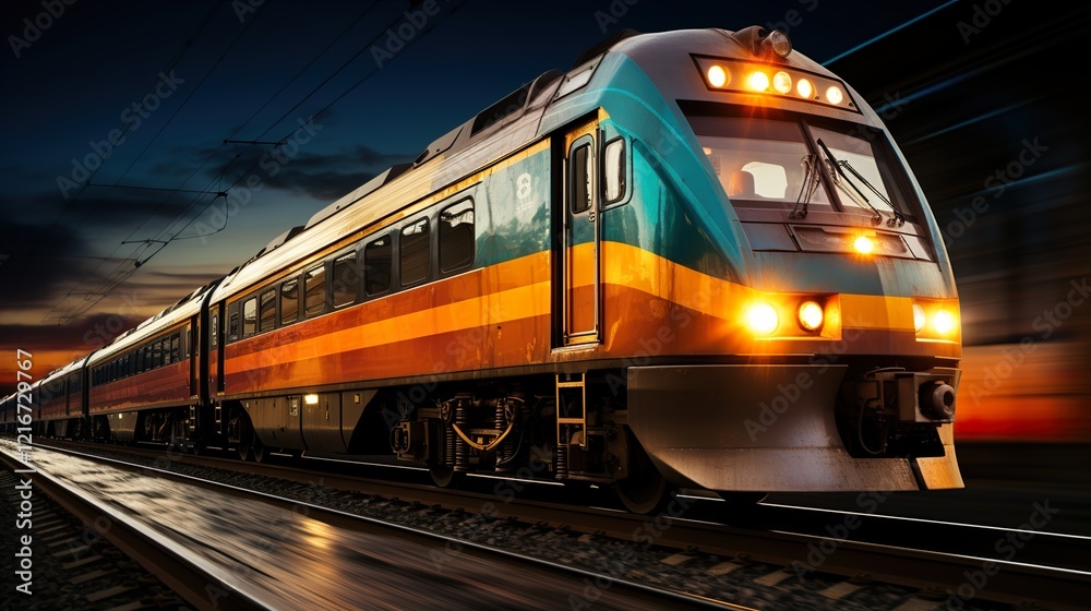 Naklejka premium Modern train at high speed HD 8K wallpaper Photographic Image