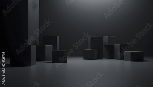 Black Cubes Minimalist Abstract Art with Futuristic Aesthetic