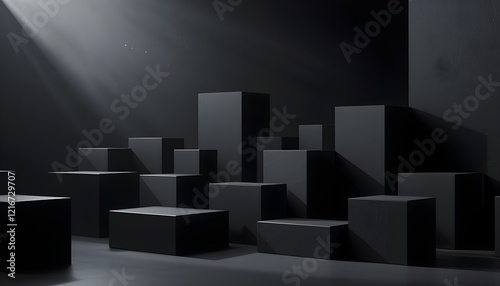 Black Cubes Minimalist Abstract Art with Futuristic Aesthetic