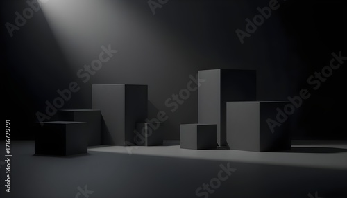 Black Cubes Minimalist Abstract Art with Futuristic Aesthetic