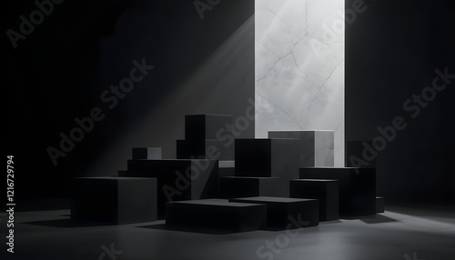 Black Cubes Minimalist Abstract Art with Futuristic Aesthetic
