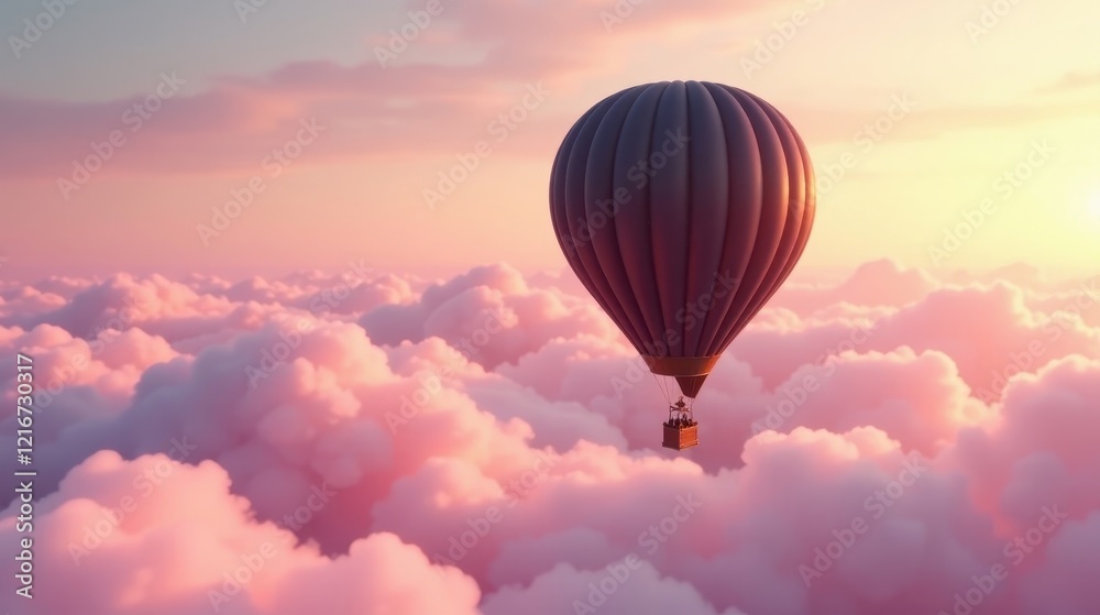 Serene Hot Air Balloon Ascending Above a Sea of Pastel Clouds at Sunset Serene Hot Air Balloon Ascending Above a Sea of Pastel Clouds at Sunset