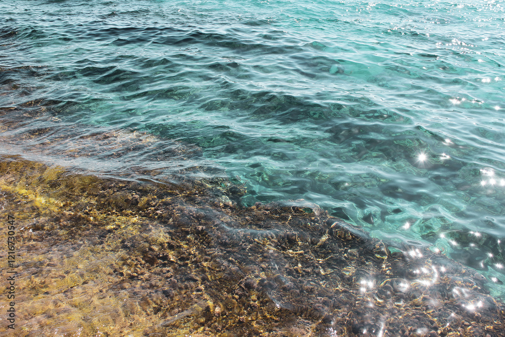 Fototapeta premium Beautiful turquoise sea background. Mediterranean seascape.