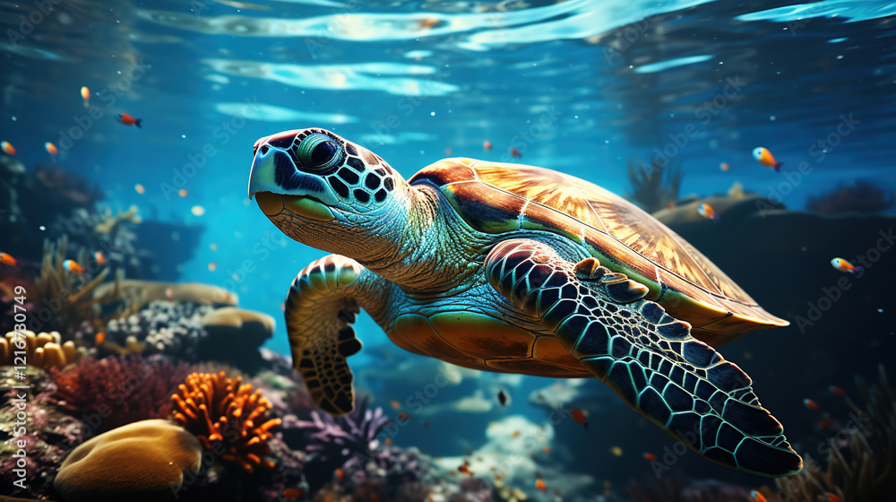 Fototapeta premium turtle swimming underwater tile design
