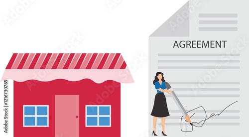 Home insurance with the concept of homeowner drives in concrete nails to protect the house from the beam that will hit it, guarantee to protect the house from damage or loss of contents and structure