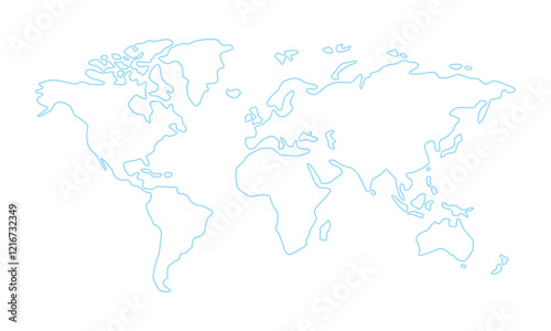 Vector illustration of world map, contour of continents. Eurasia, America, Africa, Australia.