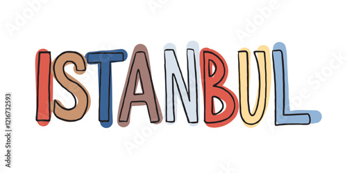 Colorful and artistic typography spelling "Istanbul." Perfect for travel, modern, or cultural illustration themes.