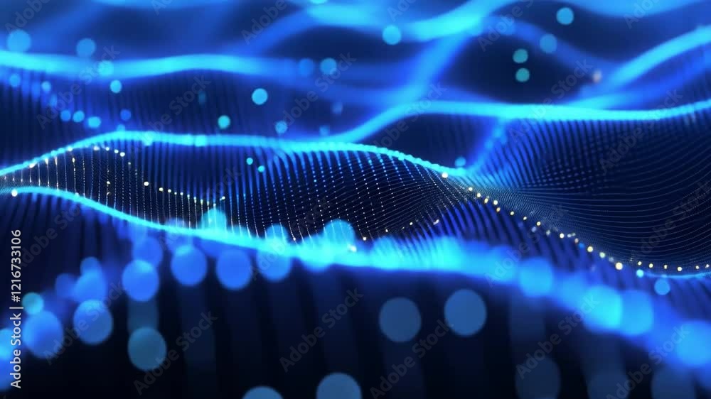 Abstract Blue Wave: A mesmerizing digital rendering of flowing blue waves, interwoven with sparkling particles, creates a dynamic and ethereal visual experience. Abstract Blue Wave: A mesmerizing digital rendering of flowing blue waves, interwoven with sparkling particles, creates a dynamic and ethereal visual experience.