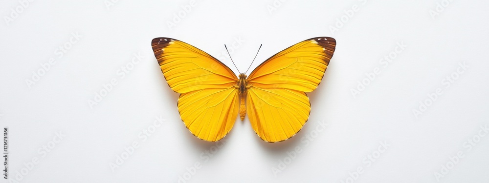 Fototapeta premium A vibrant yellow butterfly displayed symmetrically on a white background.