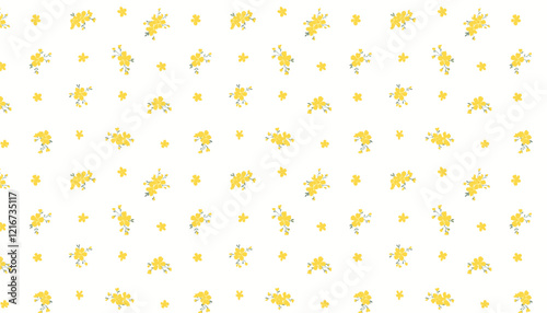 Seamless pattern with yellow flowers on a white background. Flat vector illustration.