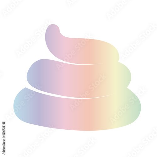 Colorful unicorn rainbow poop illustration. Whimsical flat style excrement design isolated on white background. Playful and funny fantasy theme art for print, brochures, poster, sticker, social apps.