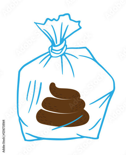 transparent plastic bag containing a flat style pile of dog poop. Using Hygiene bag for pet waste concept for print, brochures, poster, sticker, social apps.