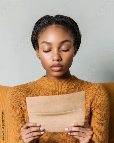 Mindful Introspection Contemporary Close-Up of Young Woman with Braided Hair and Handwritten Letter - Emotional Wellness Content for Modern Lifestyle and Community Engagement