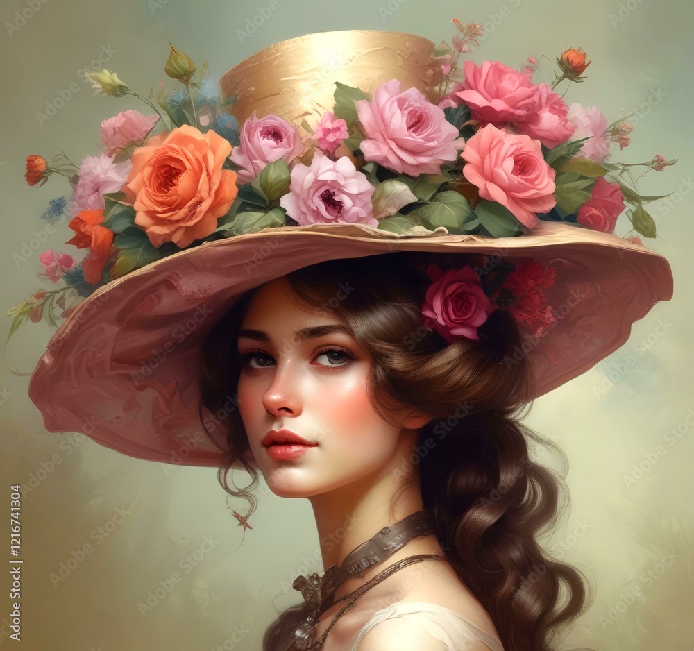 Naklejka premium Illustration of Victorian woman hat.