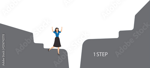 Small step to success, small steps accompanied by consistency, smart businesswoman chooses to move to stairs with closely spaced steps to make it easier to take steps consistently